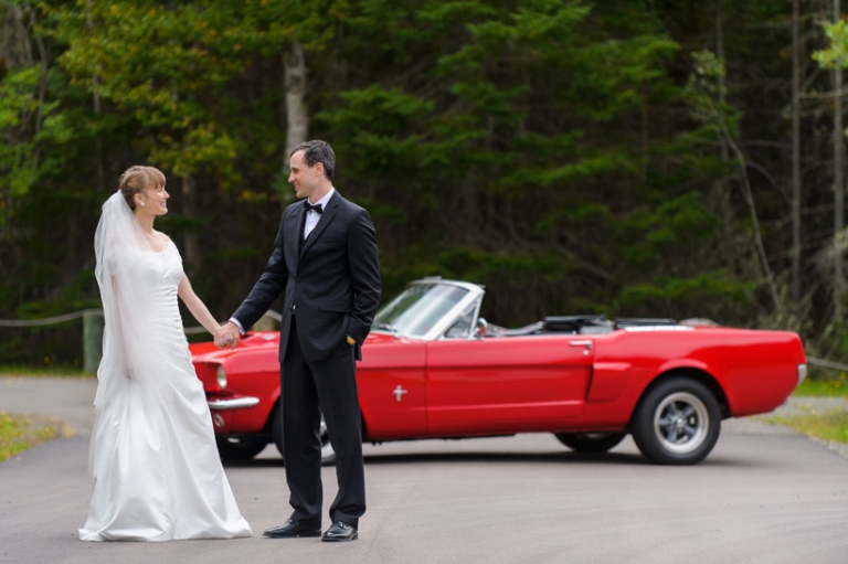 Wedding photo with red car