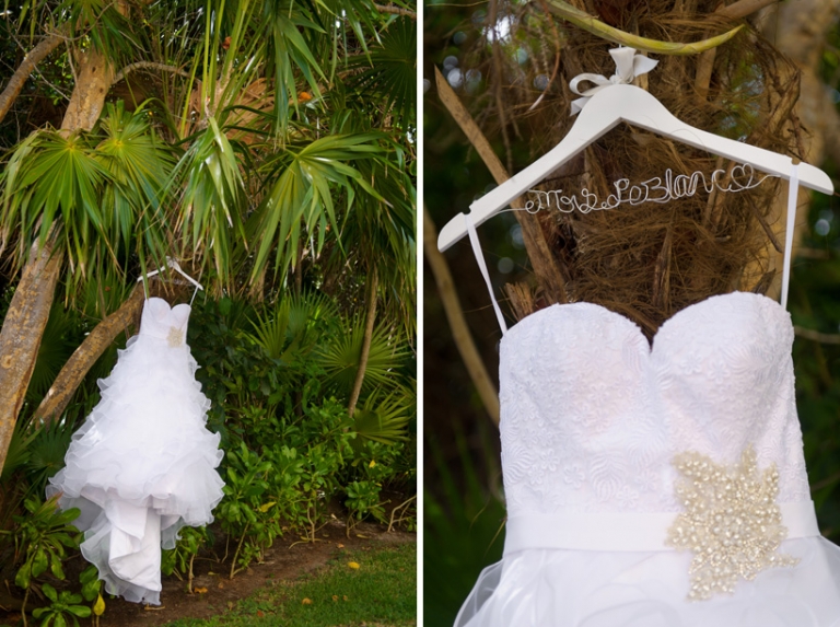 Wedding dress in palm tree