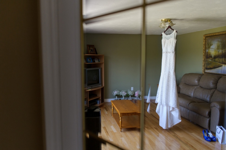 Wedding dress in living room