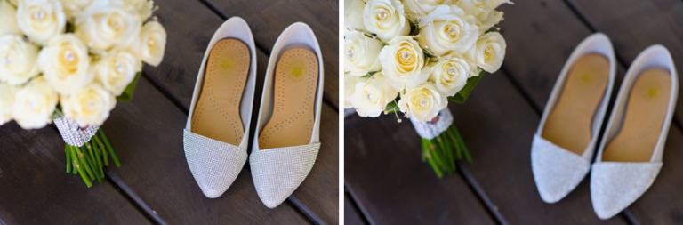 wedding shoes and bouquet