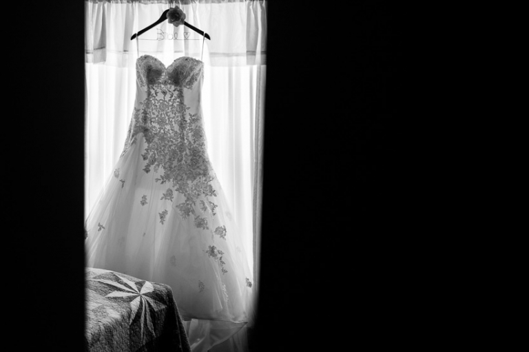 Wedding dress in window