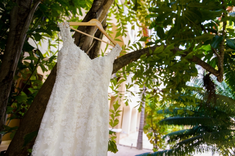 Wedding dress in palm tree