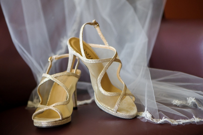 wedding shoes and veil