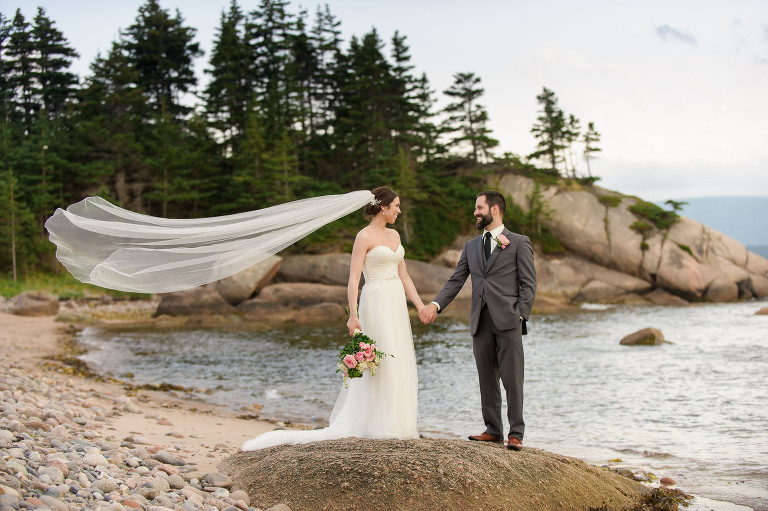 Long veil in wind - Cape Breton Wedding