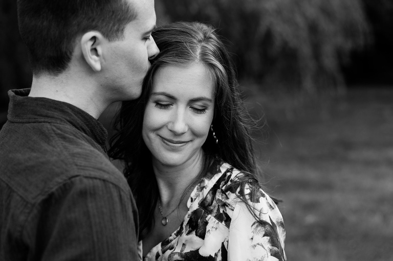 Black and white engagement photo