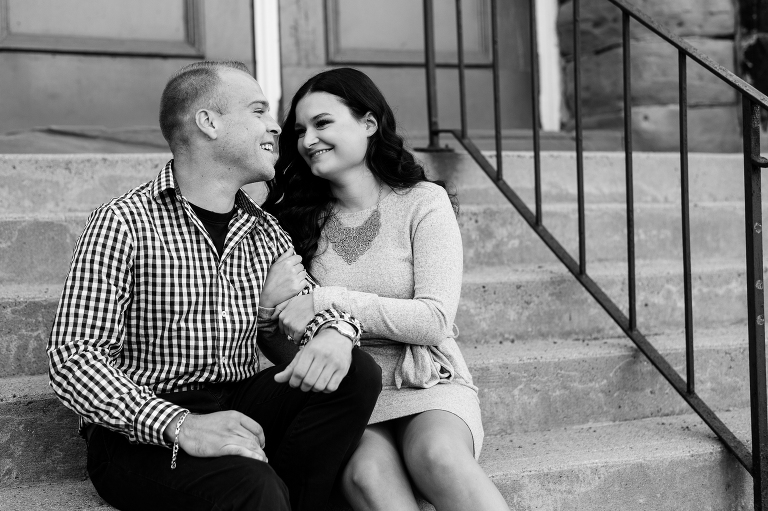 Couple on stairs - Moncton Engagement shoot