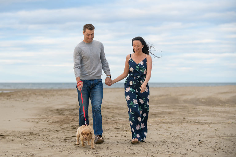 Beach engagement session with dog